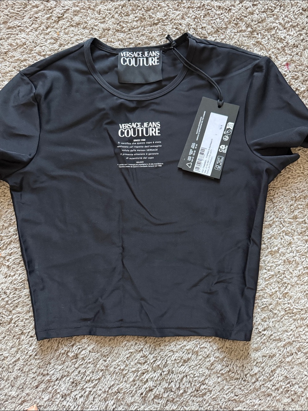 Versace Jeans Collection Black Tee with White Logo Print